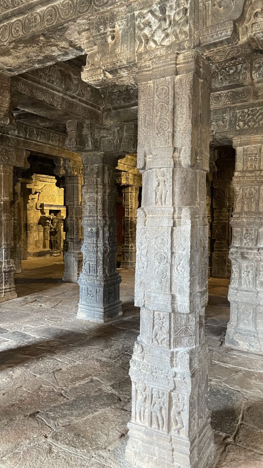 Carved pillars, temple mandapam